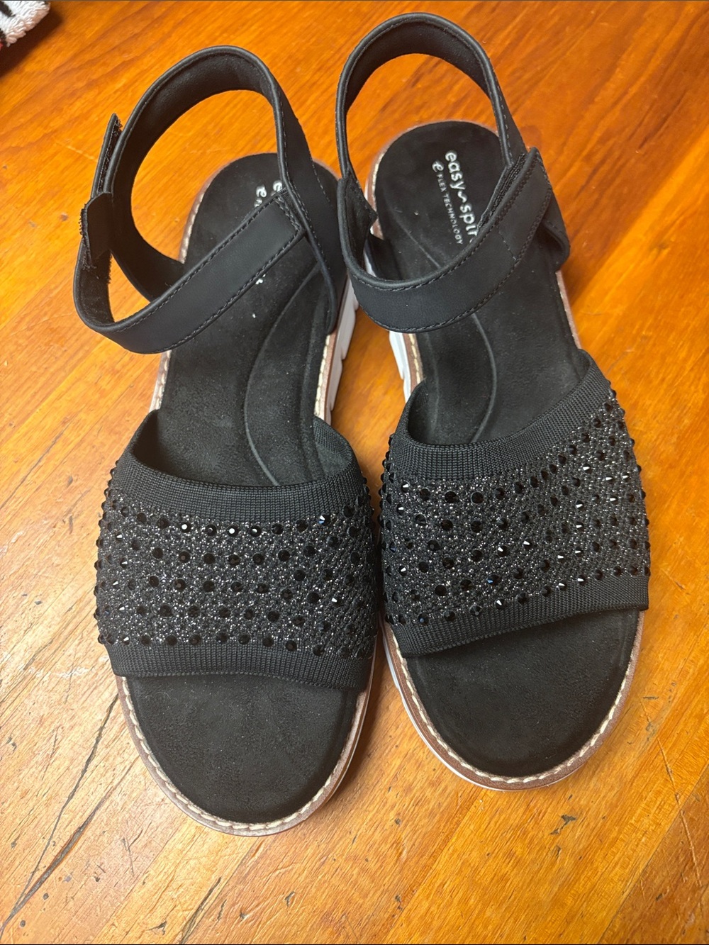 Easy Spirit Black Beaded Slingback Sandals
